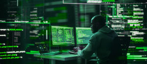 What is MDR? Image of man in security operations center looking at code.